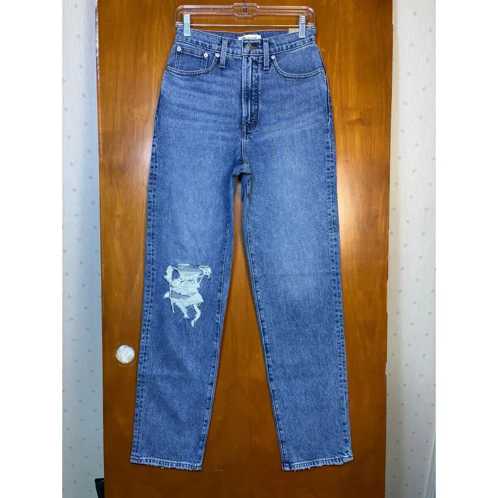 Madewell The Tall Perfect Vintage Straight Jean Sz 26T Kingsbury Wash Knee-Rip